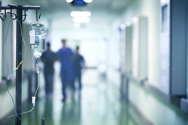 Hospital Hallway with IV Bag